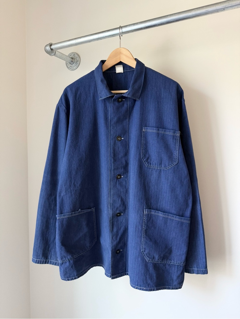 Vintage 60s 70s HBT Indigo French Chore Jacket Contrast Stitching